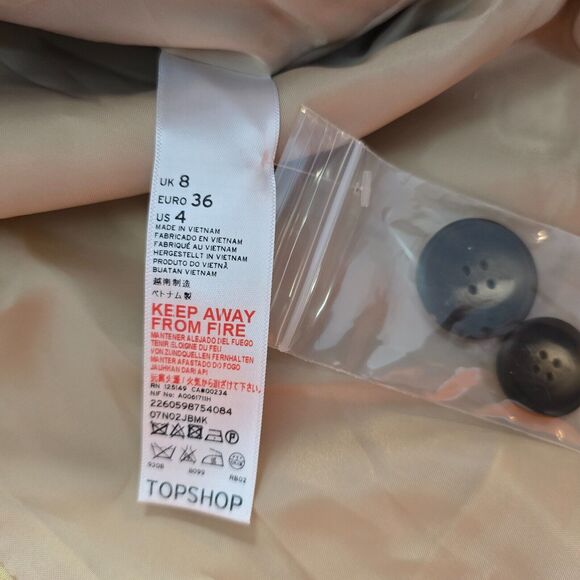 Topshop Trench Coat Women's 4 Beige Tan Button Closure Belted Cuffed Collar NWOT - Picture 6 of 15